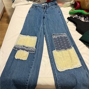 PacSun Blue Patchwork Straight Leg Jeans